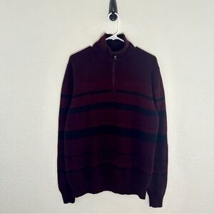 Banana Republic Striped Quarter Zip Sweater - Cozy Winter Preppy - L